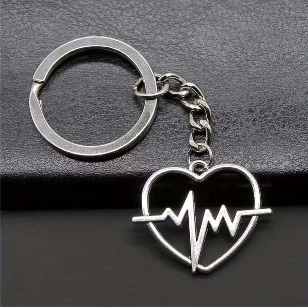 3/$25 Electrocardiogram Heart Stainless Steel Keychain NEW